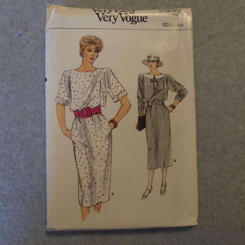 Vogue Very Easy Dress Sewing Pattern Sz 12 14 16 Vintage 1980s Uncut 9281